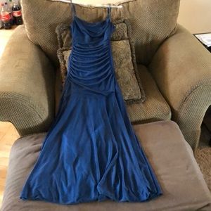 Long formal dark blue dress with subtle sequins